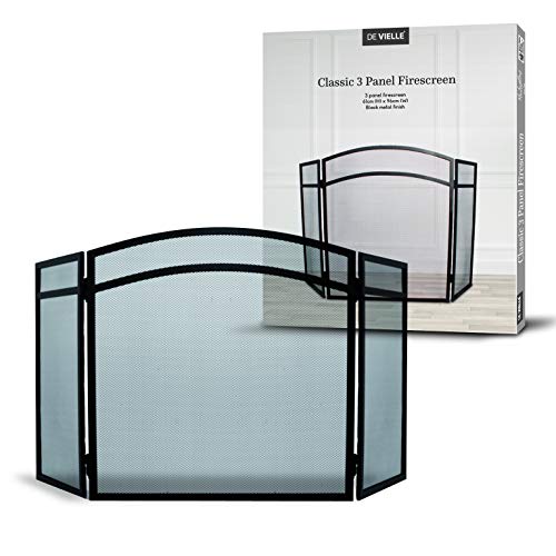 De Vielle Classic Black 3 Panel Firescreen Spark Guard 61cm x 96cm