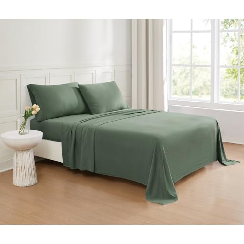 TRP Luxurious 5 Piece Deep Pocket Sheets Split King Size, Soft Smooth and Comfortable Feel | Flat and Fiied Bed Sheet in Dark Green Color Machine Washable Solid Pattern Aesthetic Bedding