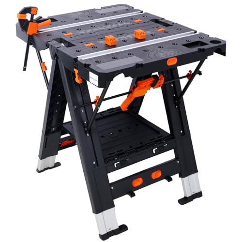 2-in-1 Folding Work Table & Sawhorse with Clamps