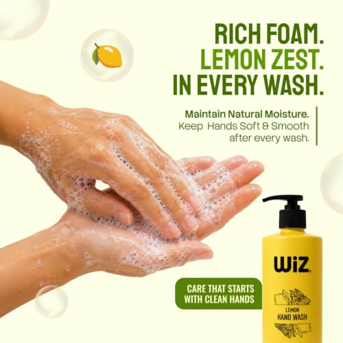Image of Wiz Lemon Hand Wash 1 Litre Pump Bottle (Pack of 3)| Refreshing Lemon Fragrance Liquid Hand Soap | Moisturizing Daily Hand Cleanser for Kitchen & Bathroom | Improved Hygiene Formula