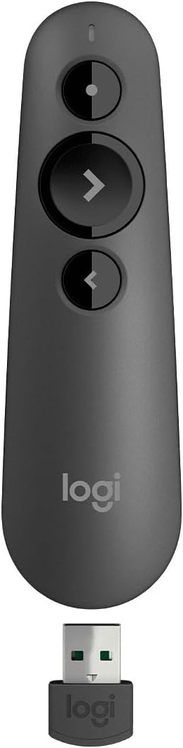 Logitech R500s sunucu, lazer sınıfı 1, Bluetooth ve USB için, evrensel uyumlu, 20 metre menzil, yapılandırılabilir, 12 ay çalışma süresine sahip akıllı pil kullanımı, koyu gri