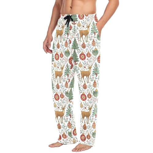 Christmas Tree and Elk Men's Pajamas Pants Cotton Sleep Bottoms Pants Lounge Sleepwear - S4