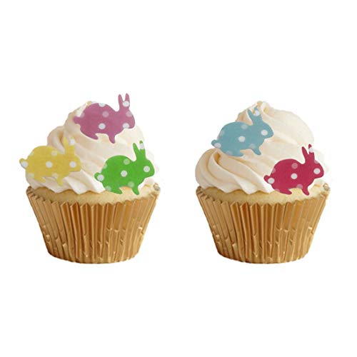GEORLD Easter Bunny Cupcake Decorations Edible Wafer Rabbit Cake Toppers x 48 (Polka Dot Mix)