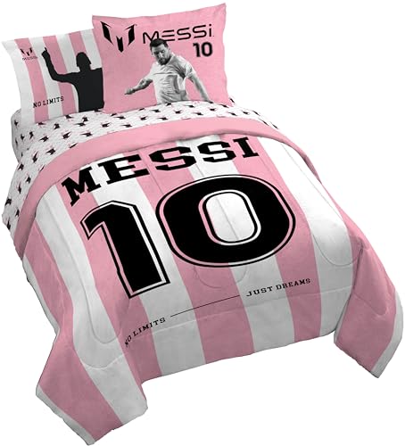 Image of Jay Franco Messi Queen Comforter Set 7 Piece Soft Kids Sports Bedding, Pink