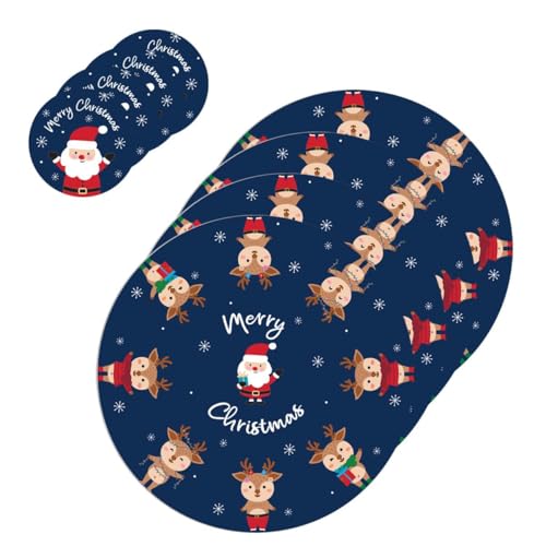 Image of YöL Pack of 4 Santa + Reindeer Coasters & Placemats - Kids Christmas Dinner Xmas Holiday Party Table Decorations Food Roast Drink Breakfast Lunch Afternoon Tea - Red Blue