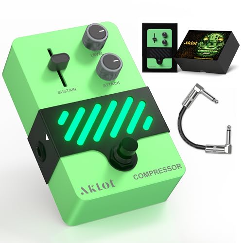 Image of AKLOT Compressor Electric Guitar Pedal: Smooth Studio-Level Compression for Clean Sustain, Dynamic Touch-Responsive Control, Level & Sustain Knobs, Mini Guitar Effect Pedal True Bypass, NEON PulseLock