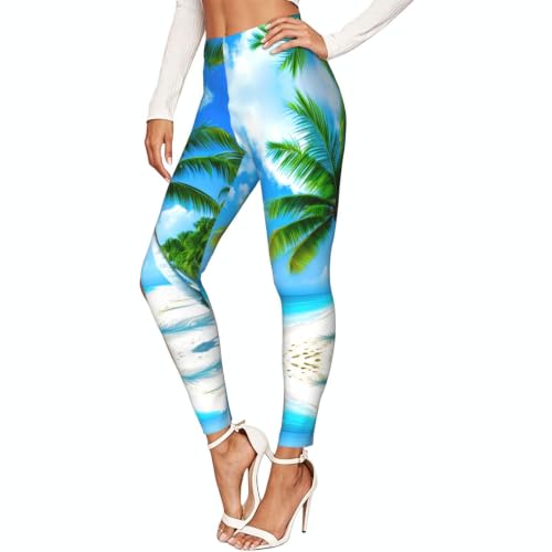 Leggings de compresión suaves para mujer que estilizan la figura con estampado de palmeras