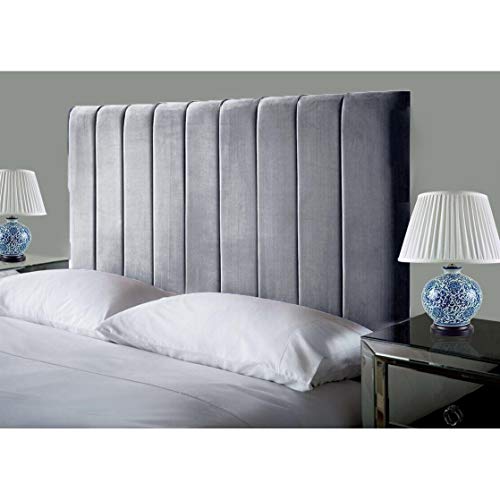 Affordable Luxury Portland Lined Headboards in Elegant Plush Velvet Fabric for Divan Beds Bedroom and Hotel Furniture (4FT6 Double- Height 24 Grey)