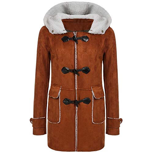 KYLEON Women's Coat Sherpa Wool Coat Lamb Velvet Fur Trench Coat Faux Suede Leather Parka Buckle Moto Biker Jacket Outwear