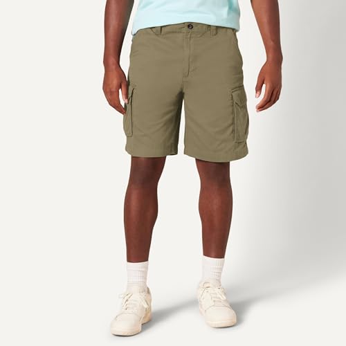 Image of Amazon Essentials Men's 10 inch Classic-Fit Cotton Cargo Shorts with Pockets, Zip Fly, Button Waist (Available in Big & Tall)