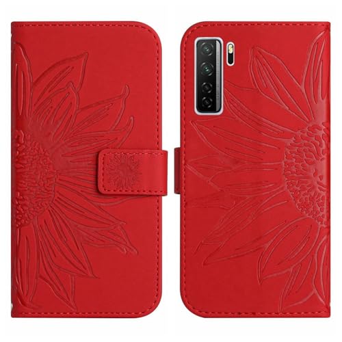 Rfvzubemok Compatible with Huawei P40 lite 5G Cover,Compatible with Huawei P40 lite 5G Flip Kickstand Card Slots Magnetic Closure Phone Case Red