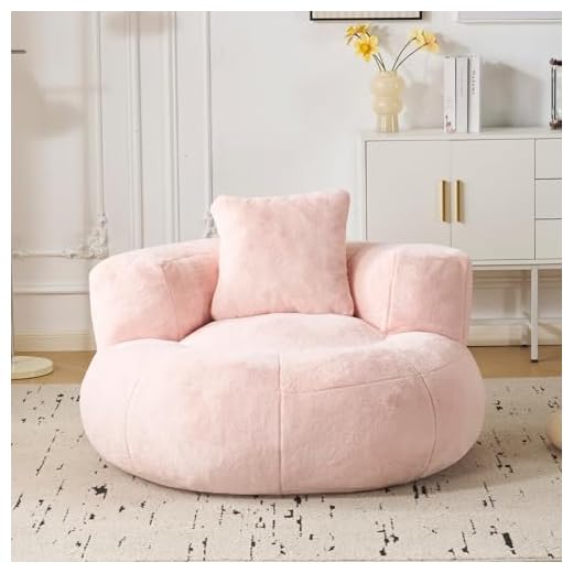 Fiximaster Sitzsack, Sitzsack Erwachsene mit Füllung, Atmungsaktiver Bean Bag aus Weichem Kunstfell in Blütenform, Fauschige Sitzsäcke & Formstabiler Bean Bag Chair für Leseecke & Sitzeck (Rosa)