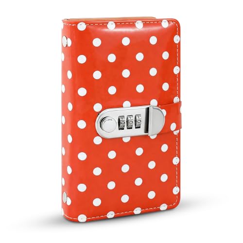 Password Lock Wallet, Secure Leather Cash Organizer with 3-Digit Combination, High Capacity Travel Money Safe for Privacy, Orange Polka Dots