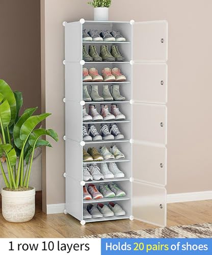Image of Shoe Rack Multipurpose 5 Shelves Shoe Rack with Zip Door Cover & Side Pockets, Multiuse Wide Shelve,Rack for Footwear, Toys, Clothes (White, 10-Layer)