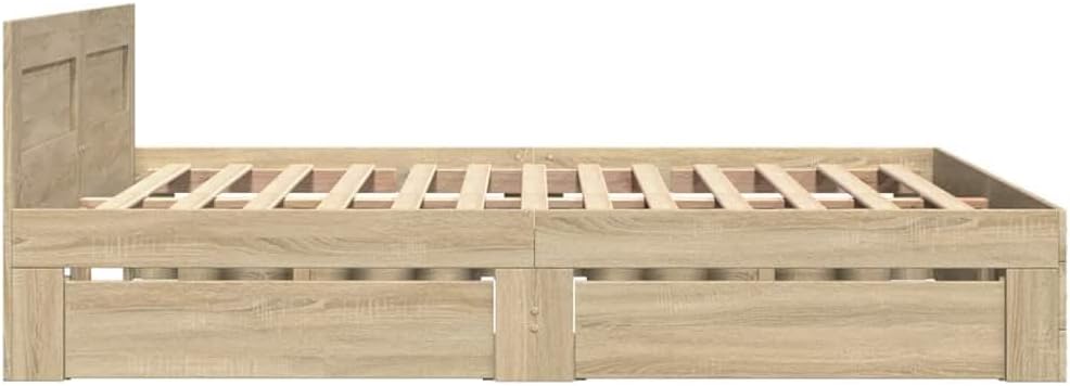 Bed Frame with Headboard 2 pcs Sonoma Engineered Wood 54 x 74 inches Sturdy Platform Foundation with Storage Drawers Modern Minimalist Bedroom Furniture for Mattress Support