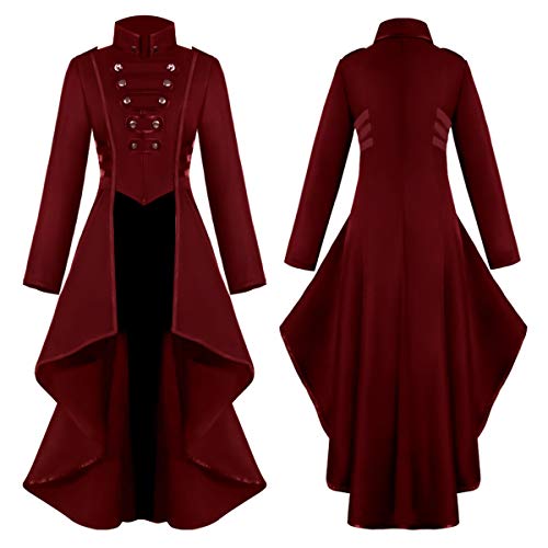 COCD Women's Steampunk Jacket Victorian Irregular Tailcoat Vintage Gothic Tuxedo Coat Holloween Costume, Burgundy, S steampunk buy now online COCD Women's Steampunk Jacket Victorian Irregular Tailcoat Vintage Gothic Tuxedo Coat Holloween Costume, Burgundy, S steampunk buy now online