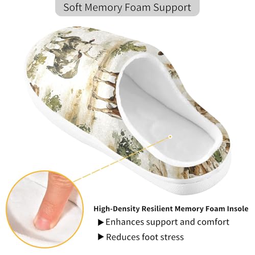 JUNZAN Western Cowgirl Wilderness Mens House Cotton Slipper Washable Memory Foam Hotel Slippers for Spa Christmas Presents 6-72