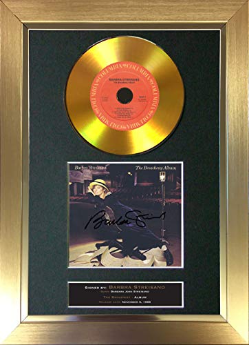#149 GOLD DISC BARBRA STREISAND The Broadway Signed Autograph Mounted Cd Cover Record Reproduction PRINT A4 Rare Perfect Birthday (297 x 210mm) (Gold Frame)