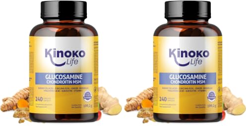 GLUCOSAMINA Y CONDROITINA 240 Cápsulas con MSM, Colágeno Marino, Ácido Hialurónico, Cúrcuma, Boswellia, Jengibre, Quercetina y Pimienta Negra (Pack de 2)