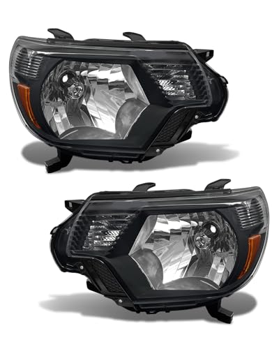 ADCARLIGHTS 2012-2015 Toyota Tacoma Headlight Assembly Black Housing Amber Reflector OE#8115004181/8111004181 IP65 Waterproof Driver & Passenger Side (Bulbs Not Included)W/O Bulbs