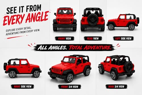 Image of Braintastic Model Diecast Car Toy Vehicle Pull Back Friction with Openable Doors Light & Music Toys for Kids Age 3+ Years (Thar Jeep Small Red)