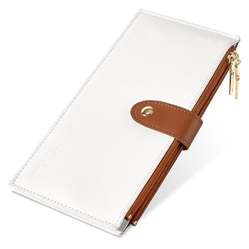 Travelambo Carteira feminina RFID, tamanho grande, dobrável, multicartões, com zíper, porta-cartões de crédito, Marrom e bege