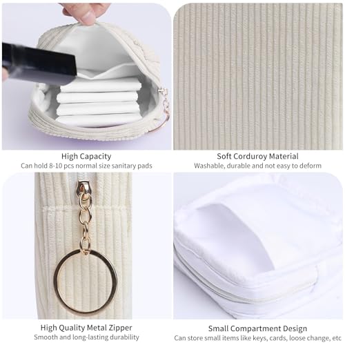 Image of Sanitary Napkin Storage Bag, Preppy Corduroy Period Bag for Women, Cute Portable Period Pouch with Zipper, Sanitary Pads Bag Tampons Holder for Purse, First Period for Women Ladies