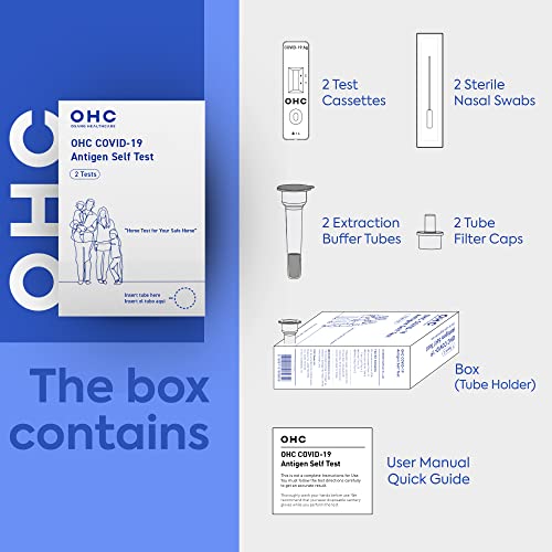 OHC COVID-19 At Home Antigen Self Test for SARS-CoV-2, Omicron & Delta – 15 Minute Results, Nasal Swab, Ages 2+, 2 Tests per Box