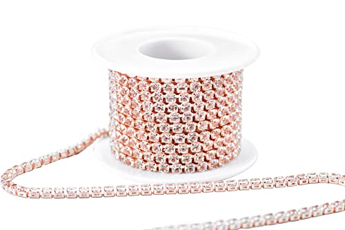 Kaoyoo 5 Yards 3Mm Zircon Rhinestones Close Chain Beaded Trim For Sewing Crafts,Diy Decoration（Rose Gold） #TOP14