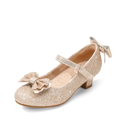 DREAM PAIRS Girls Dress Shoes Toddler Little Girls Heels Mary Jane Princess Shoes with Interchangeable Bow for Flower Girl Wedding Party 11 Little Kid Gold