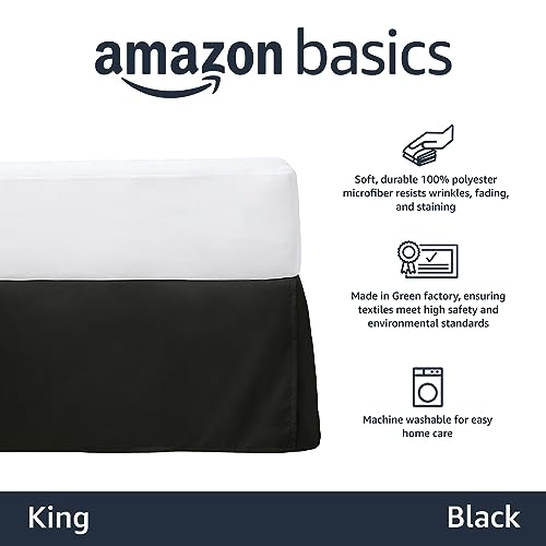 Image of Amazon Basics Lightweight Pleated Bed Skirt, Machine Washable, Wrinkle and Fade Resistant, King, Black