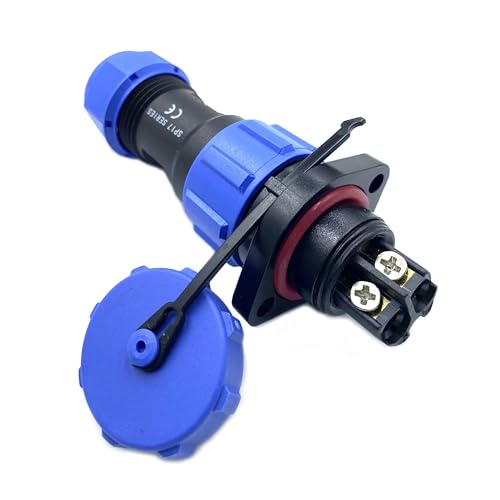 SP17 2 poli Aeronautica Connettore IP68 Impermeabile 2Pin flangiata a 2 fori Nessuna Saldatura Richiesta Elettrico Maschio Spina e Femmina Presa 500V 10A 14AWG Cavo Cablaggio a Vite