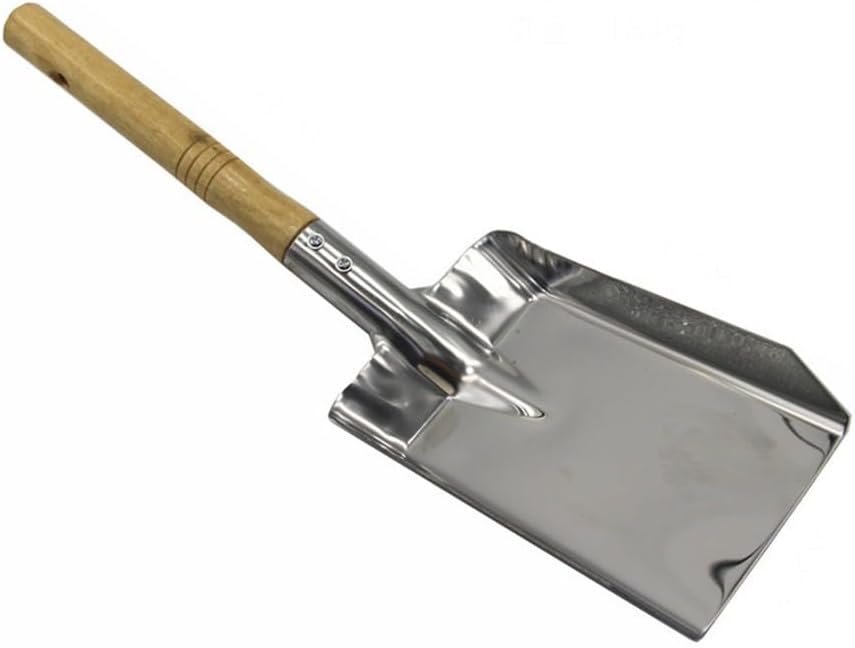 Stainless Steel Fireplace Shovel with Wood Handle, Ash Scoop and Dustpan for Indoor Hearth Outdoor Grill BBQ Cleaning Tool Silver 16x8.5cm(Silver S)