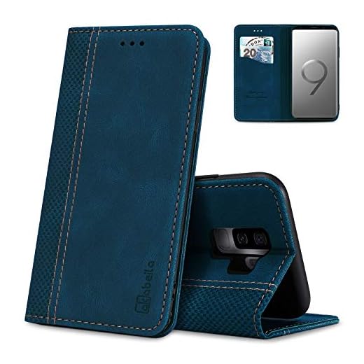 AKABEILA Fodral till Samsung Galaxy S9 Plus premium läder flip plånbok fodral med magnetisk stängning ställ kortplatser folio telefon skydd skyddande skärmskydd hölster skal stötsäker