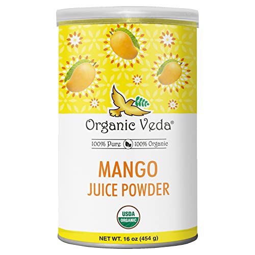 Organic Veda Mango Juice Powder - 100% Pure & Organic, Non-Gmo, Gluten, Vegan & Sugar-Free, Fruit Powder,Made From Premium Selected Mango Fruit - No Preservatives, No Artificial Colors, Non Gmo (16 Oz) #TOP15