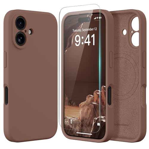 Image of Magnetic for iPhone 16 Plus Case, Compatible with MagSafe, [Full Camera Protection][Screen Protector] Silicone Shockproof Protective Phone Case for iPhone 16 Plus 6.7 inch, Brown