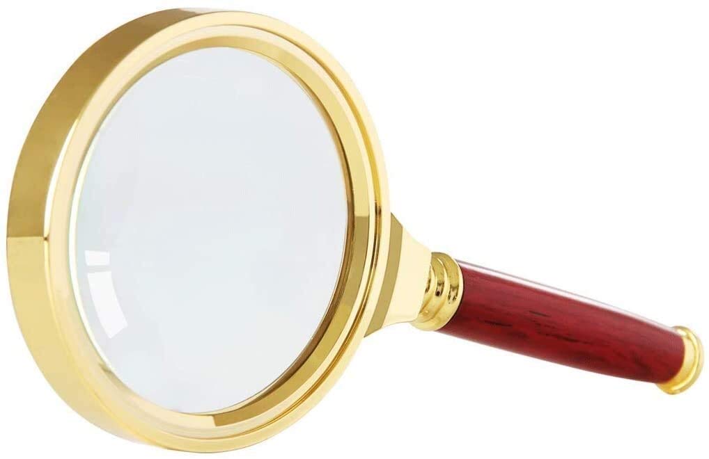 MRKU Lente di ingrandimento per Lettura - Lente di ingrandimento con Manico in Legno Rosso Lente di ingrandimento per Lettura da Uomo Anziano Vetro Ottico 4X Adatto per Libri Giornali Mappa Monete