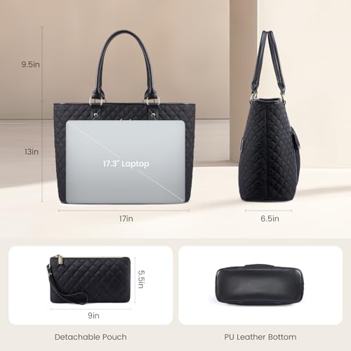 LOVEVOOK Laptop Tote Bag for Women 17 Inch,Waterproof Computer Bag for Laptop for Womens,Quilted Travel Work Tote Bags for Women,Stylish Laptop Bag Purse with Luggage Sleeve for Teacher,Nurse,Office