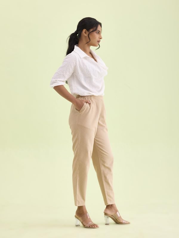 Image of GO COLORS Solid Soft Cotton Printed Pencil Pant for Women | Breathable, Side Pocket