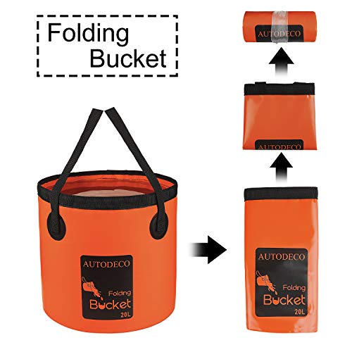 Autodeco Collapsible Bucket 5 Gallon Container Folding Water Bucket Portable Wash Basin For Camping Fishing Travelling Outdoor Gardening Car Washing Orange 1Pcs 20L #TOP1