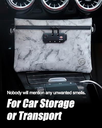 FIREDOG Smell Proof Bag with Combination Lock,6"x9" Odor Proof Pouch Case Container for Travel Storage (Marble Black) - Image 4