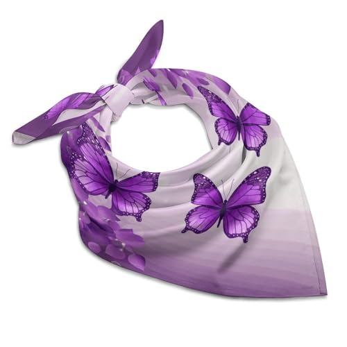 Purple Butterflies 18 Inches Satin Head Scarf Lightweight Silk Hair Scarves Soft Silk Head Scarf for Women Large Satin Bandanas Square Headscarf Fashion Headband Neckerchief Neck Scarves Gift - Main Image