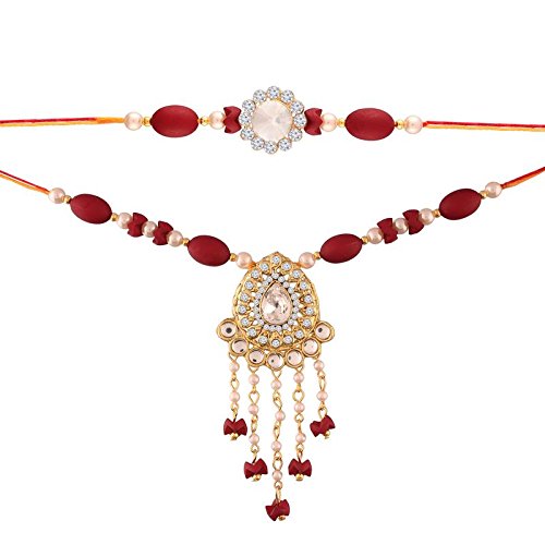 I Jewels Men Gold Plated Pearl And Kundan Rakhi Set For Bhaiya Bhabhi (R617Co) (B07F3ZM7G2) Amazon Price History, Amazon Price Tracker