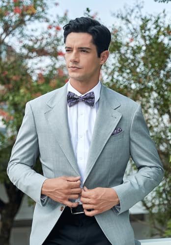 Image of HISDERN Bow Ties for Men Pre-Tied Bow Tie Floral Paisley Handkerchief Classic Formal Bowtie and Pocket Square Cufflinks Set