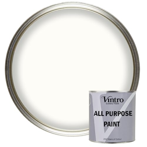 Vintro Paint - All Purpose Paint. Multi-Surface Matt Paint For Indoor/Outdoor Use. Wood, Walls, Doors, Cabinets, Metal, Plastic, Masonry, Furniture, Glass, Tiles, Radiators & Pipes. 250ml (Off White)