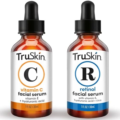 TruSkin Face Serum Duo – Vitamin C & Retinol Serum for Face – Anti-Aging Skin Care Gift Set for Women – Helps Improve Appearance of Fine Lines & Wrinkles for Smoother Looking Skin, 1 Fl Oz, 2 Bottles