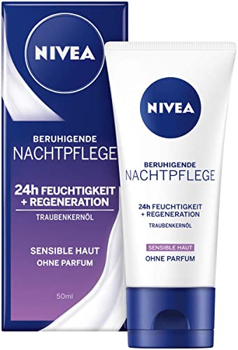 NIVEA Essentials Nachtpflege im 1er Pack (1 x 50 ml), parfmfreie Nachtcreme fr sensible Haut, Feuchtigkeitscreme mit Traubenkern?l & S holzextrakt, 82348