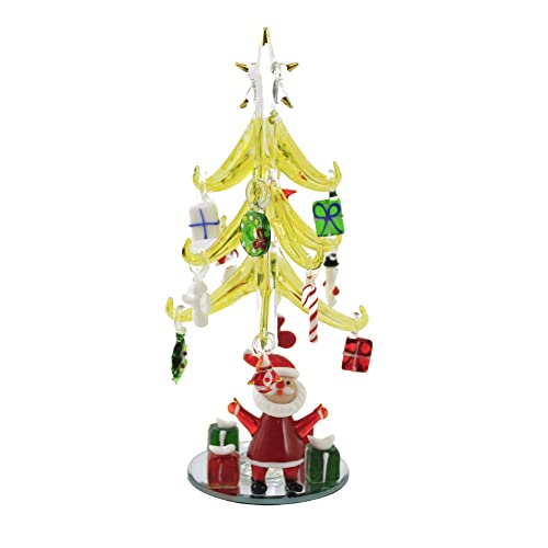 LS Arts Christmas Glass Tree-Green-Santa-8 "-Gift Box