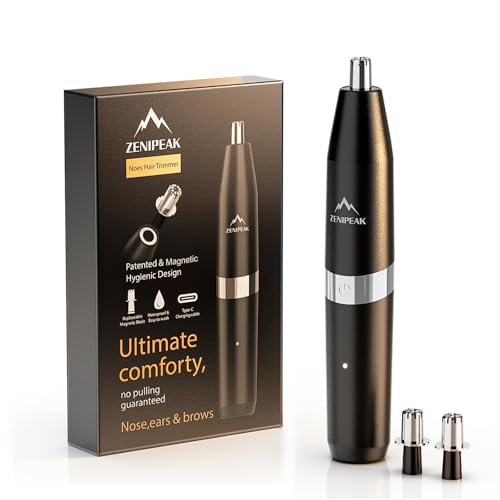 ZENIPEAK Professional Nose Hair Trimmer for Men & Women, USB-C Rechargeable Electric Ear & Nasal Clipper, Micro-Vacuum, Painless 8000 RPM, 3 Patented Magnetic Heads, Waterproof Travel Kit.
