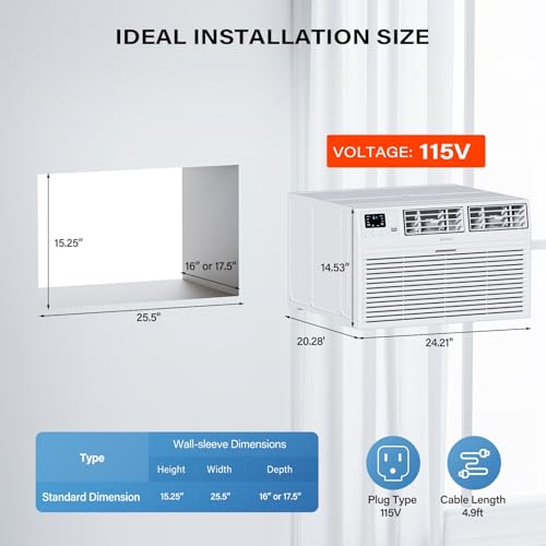 Image of ROVSUN Smart 10000 BTU Through the Wall Air Conditioner with Remote & App Control, Energy Saving Wall AC Unit with Timer for Bedroom, Living Room, Apartment, Dorm up to 450 Square Feet, 115V /60Hz
